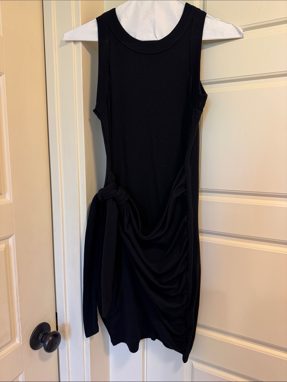 Black Sleeveless Midi Dress with Side Knot Drape